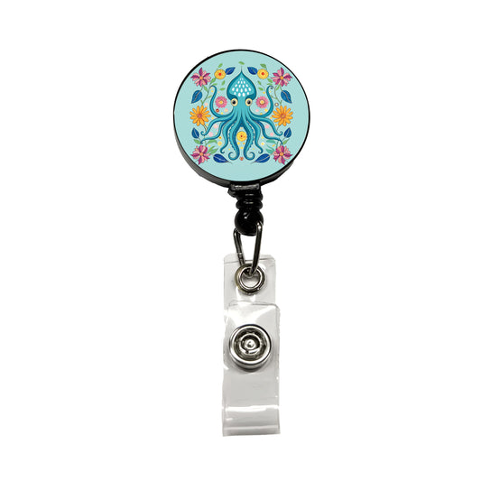 Squid Floral Flowers Retractable ID Key Card Name Tag Badge Holder with Clip