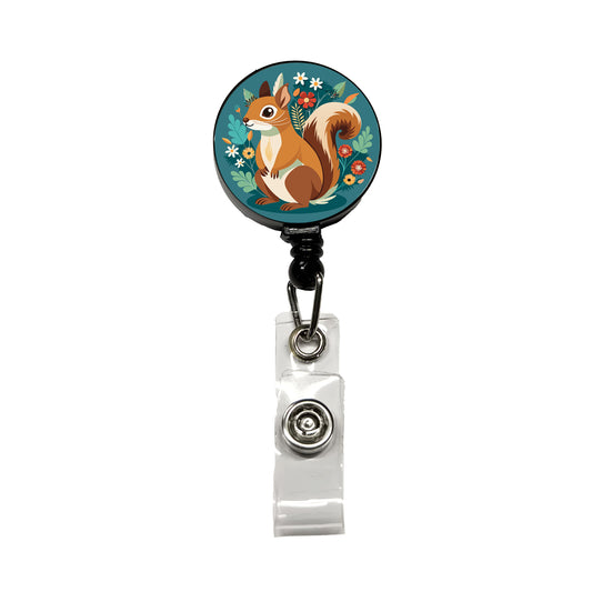Squirrel Floral Flowers Retractable ID Key Card Name Tag Badge Holder with Clip