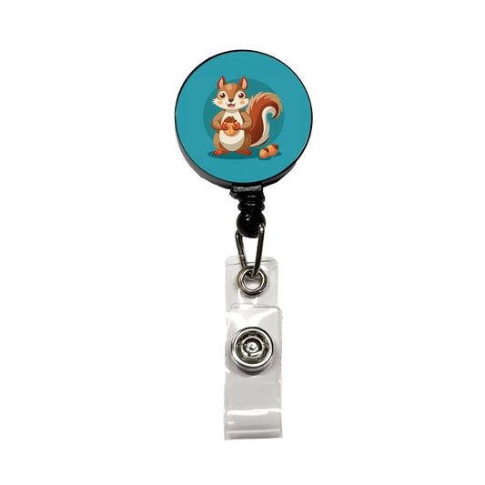 Squirrel with Nuts Smiling Retractable ID Key Card Name Tag Badge Holder with Clip