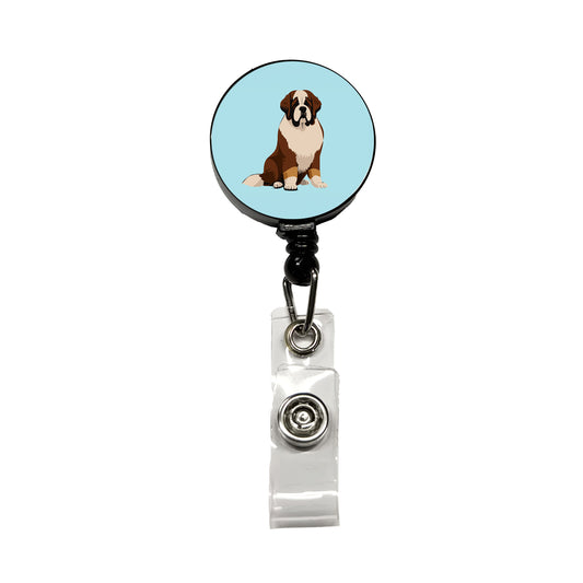 St Bernard Dog Sitting Retractable ID Key Card Name Tag Badge Holder with Clip