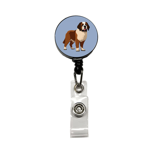 St Bernard Dog Standing Retractable ID Key Card Name Tag Badge Holder with Clip