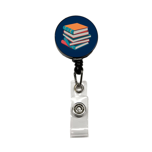 Stack of Books Reading Retractable ID Key Card Name Tag Badge Holder with Clip