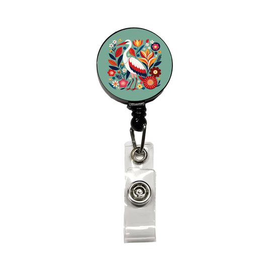 Stork Bird Floral Flowers Retractable ID Key Card Name Tag Badge Holder with Clip