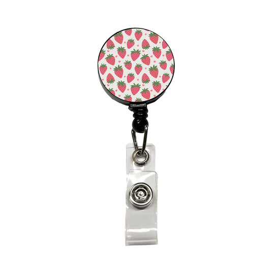 Strawberries Strawberry Hearts Pattern Retractable ID Key Card Name Tag Badge Holder with Clip