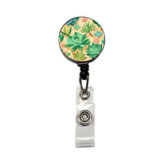 Succulents Scattered Pattern Retractable ID Key Card Name Tag Badge Holder with Clip