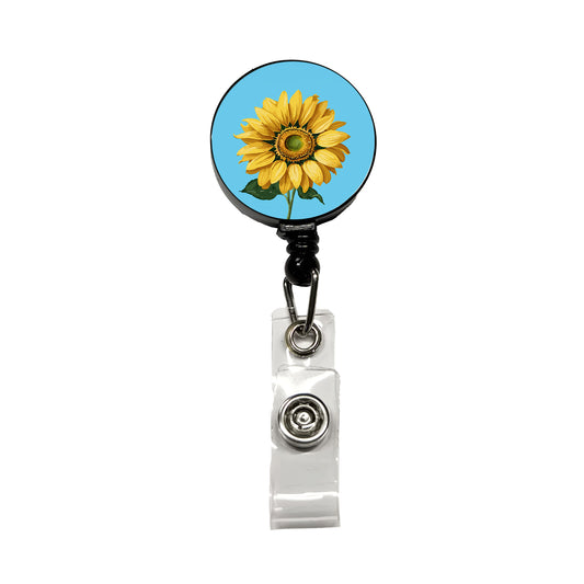 Sunflower Summer Flower with Stem Retractable ID Key Card Name Tag Badge Holder with Clip