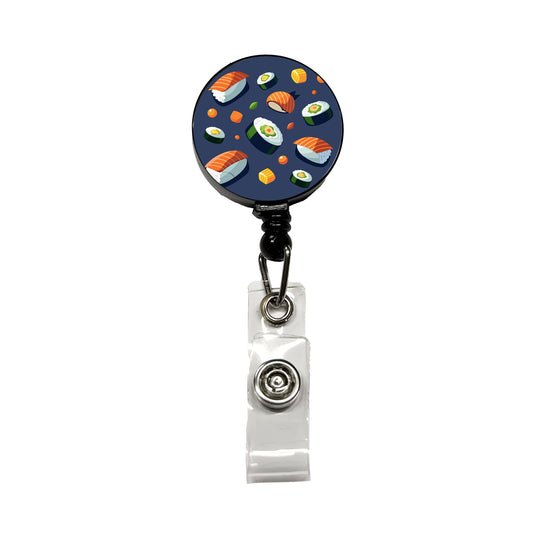 Sushi Food Scattered Retractable ID Key Card Name Tag Badge Holder with Clip