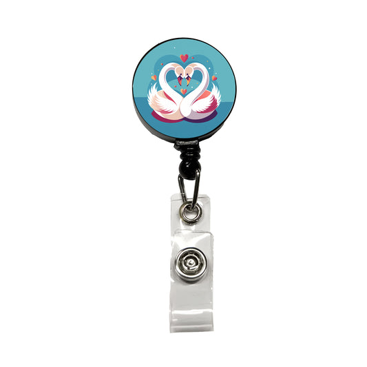 Swans in Love Anniversary Wedding Valentines Day Retractable ID Key Card Name Tag Badge Holder with Clip