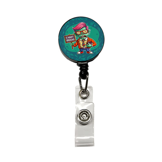 Teacher Zombie Man I Want Your Brains Retractable ID Key Card Name Tag Badge Holder with Clip