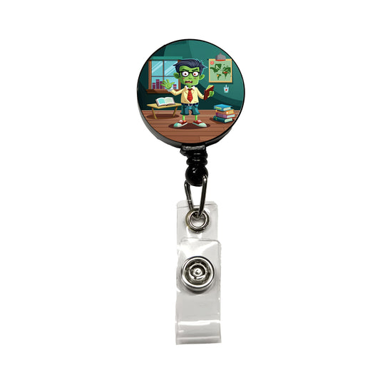 Teacher Zombie Man Male Funny Retractable ID Key Card Name Tag Badge Holder with Clip