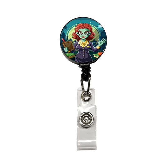Teacher Zombie Woman Female Funny Retractable ID Key Card Name Tag Badge Holder with Clip