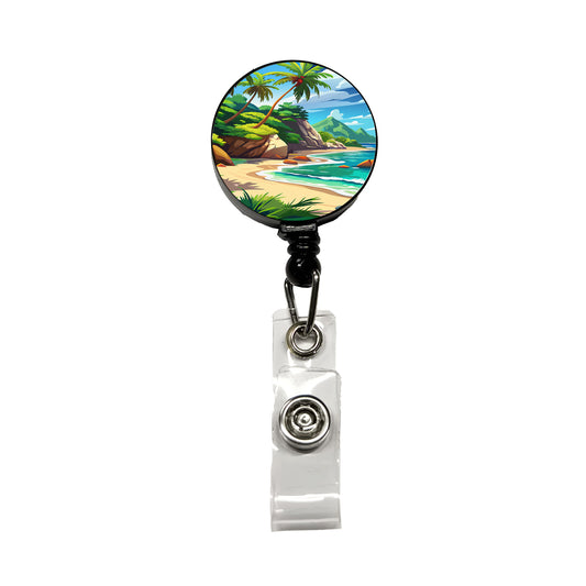 Tropical Beach Beautiful Vacation Travel Retractable ID Key Card Name Tag Badge Holder with Clip