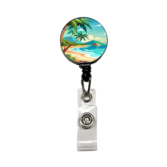 Tropical Beach Ocean Vacation Travel Retractable ID Key Card Name Tag Badge Holder with Clip