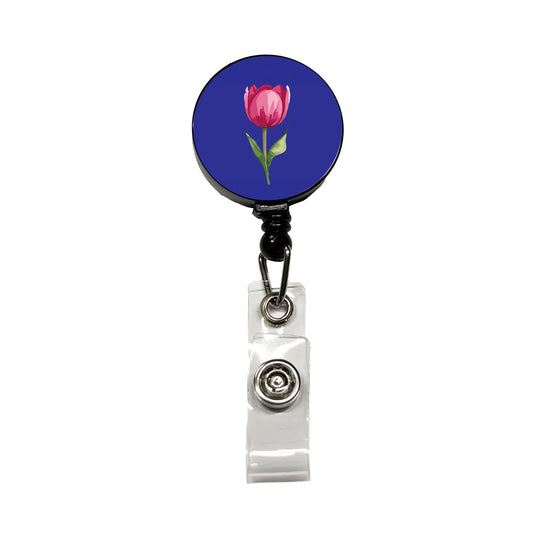 Tulip Flower Pink Watercolor Retractable ID Key Card Name Tag Badge Holder with Clip