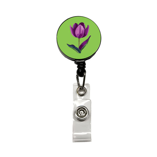 Tulip Flower Purple Watercolor Retractable ID Key Card Name Tag Badge Holder with Clip