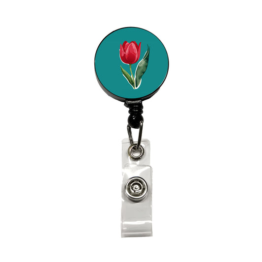 Tulip Flower Red Watercolor Retractable ID Key Card Name Tag Badge Holder with Clip