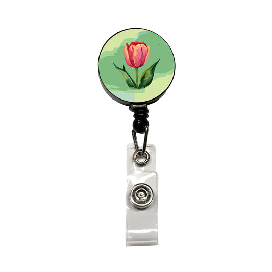 Tulip Flower Watercolor Retractable ID Key Card Name Tag Badge Holder with Clip
