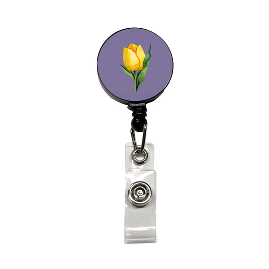 Tulip Flower Yellow Watercolor Retractable ID Key Card Name Tag Badge Holder with Clip