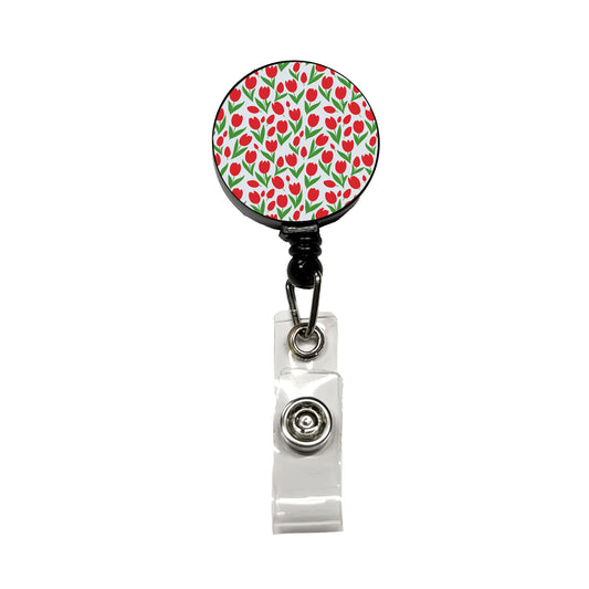 Tulips Red Flowers Pattern Retractable ID Key Card Name Tag Badge Holder with Clip