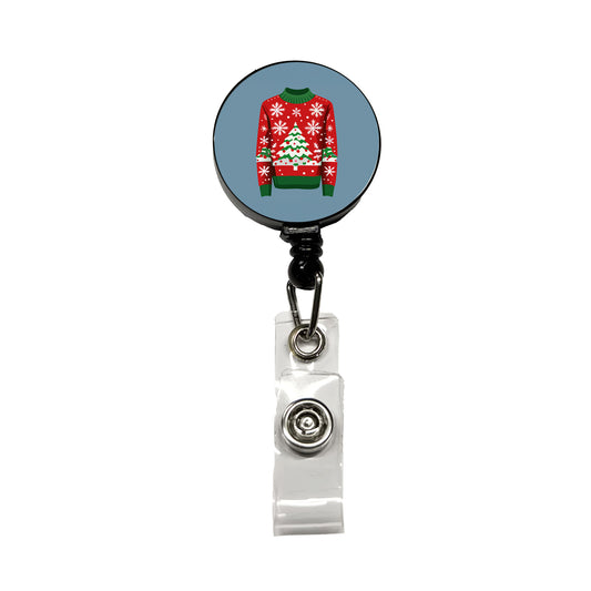 Ugly Christmas Sweater Tree Retractable ID Key Card Name Tag Badge Holder with Clip