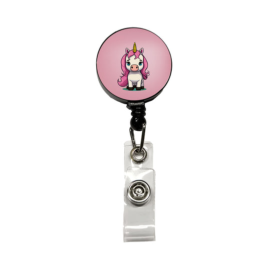 Unicorn Chibi Pink Hair Retractable ID Key Card Name Tag Badge Holder with Clip