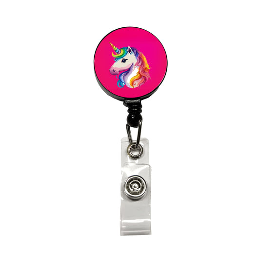 Unicorn Rainbow Hair Horn Retractable ID Key Card Name Tag Badge Holder with Clip