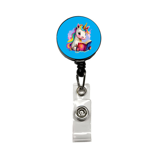 Unicorn Reading Book Reader Retractable ID Key Card Name Tag Badge Holder with Clip