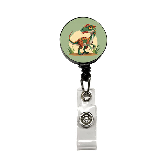 Velociraptor Dinosaur Retractable ID Key Card Name Tag Badge Holder with Clip