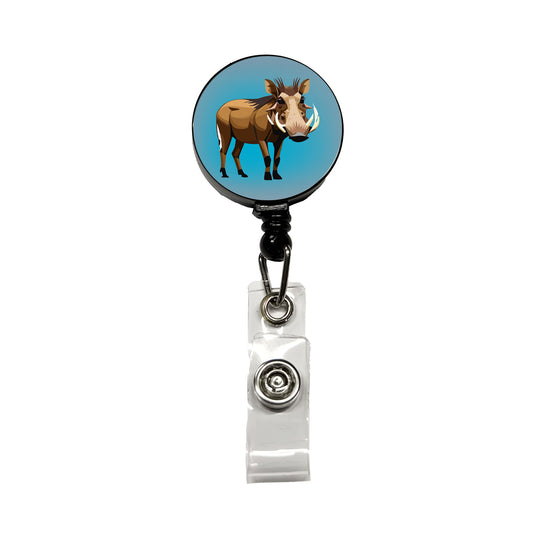 Warthog Pig Standing Retractable ID Key Card Name Tag Badge Holder with Clip