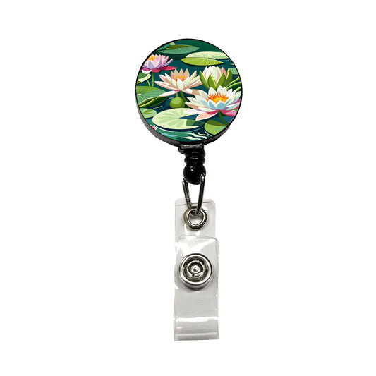 Water Lilies Lily Pond Retractable ID Key Card Name Tag Badge Holder with Clip