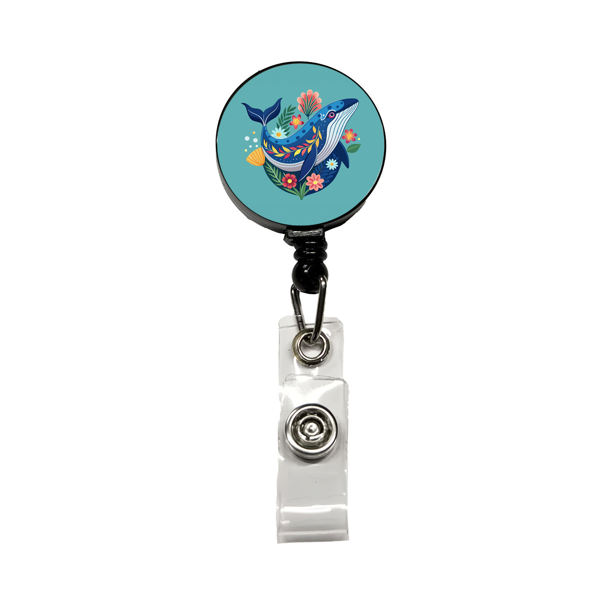 Whale Floral Flowers Retractable ID Key Card Name Tag Badge Holder with Clip