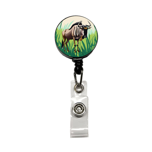 Wildebeest Africa Animal Retractable ID Key Card Name Tag Badge Holder with Clip