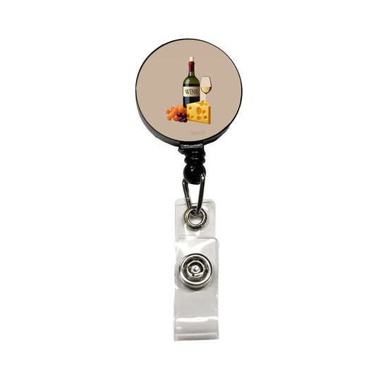 Wine Cheese Grapes Retractable ID Key Card Name Tag Badge Holder with Clip