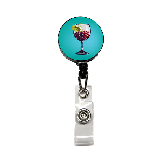 Wine Glass with Grapes Retractable ID Key Card Name Tag Badge Holder with Clip