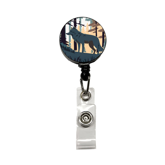 Wolf Gray in Forest Retractable ID Key Card Name Tag Badge Holder with Clip