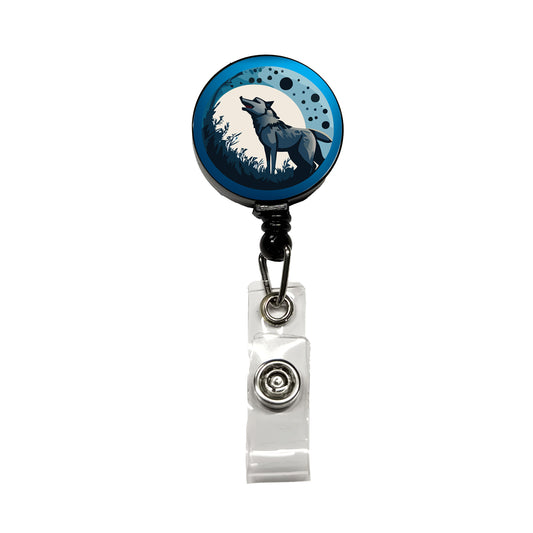 Wolf Howling Night Moon Retractable ID Key Card Name Tag Badge Holder with Clip