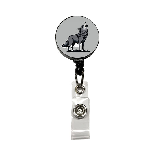Wolf Howling Retractable ID Key Card Name Tag Badge Holder with Clip