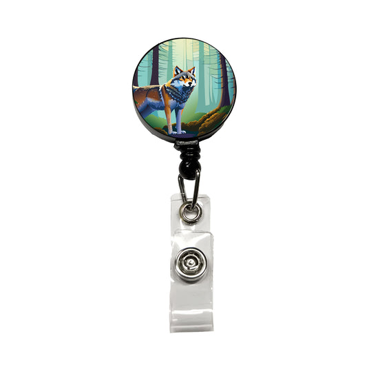 Wolf in Forest Woodland Wilderness Retractable ID Key Card Name Tag Badge Holder with Clip