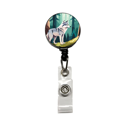 Wolf Standing Watercolor Retractable ID Key Card Name Tag Badge Holder with Clip