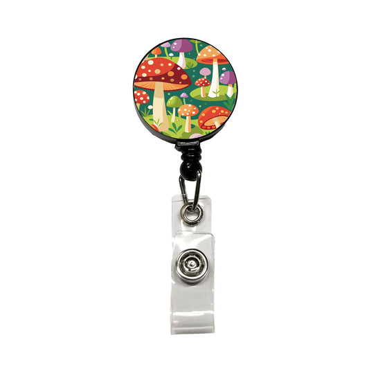 Woodland Mushrooms in the Forest Scattered Retractable ID Key Card Name Tag Badge Holder with Clip