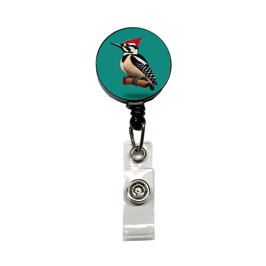 Woodpecker Bird on Branch Retractable ID Key Card Name Tag Badge Holder with Clip