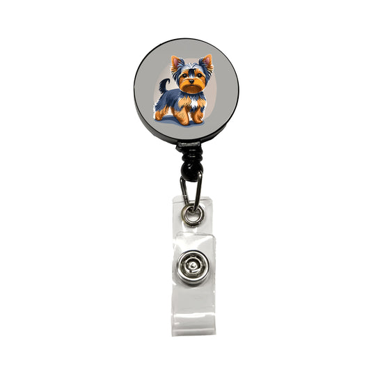 Yorkshire Terrier Dog Standing Retractable ID Key Card Name Tag Badge Holder with Clip