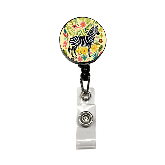 Zebra Floral Flowers Motif Retractable ID Key Card Name Tag Badge Holder with Clip