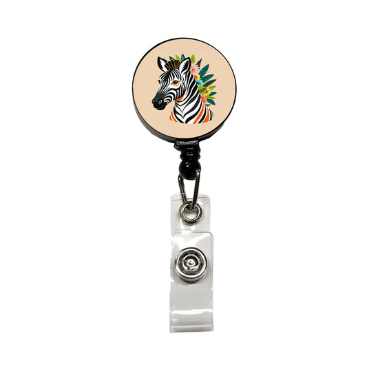 Zebra Head Floral Flowers Retractable ID Key Card Name Tag Badge Holder with Clip
