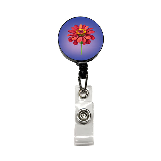 Zinnia Flower Red Watercolor Retractable ID Key Card Name Tag Badge Holder with Clip