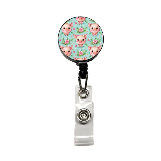 Adorable Pig Faces Watercolor Retractable ID Key Card Name Tag Badge Holder with Clip
