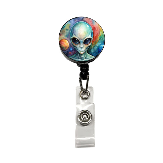 Alien In Space Watercolor Retractable ID Key Card Name Tag Badge Holder with Clip