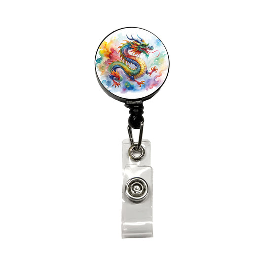 Asian Dragon Watercolor Design Retractable ID Key Card Name Tag Badge Holder with Clip