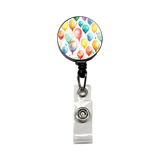 Balloons Colorful Watercolor Birthday Retractable ID Key Card Name Tag Badge Holder with Clip
