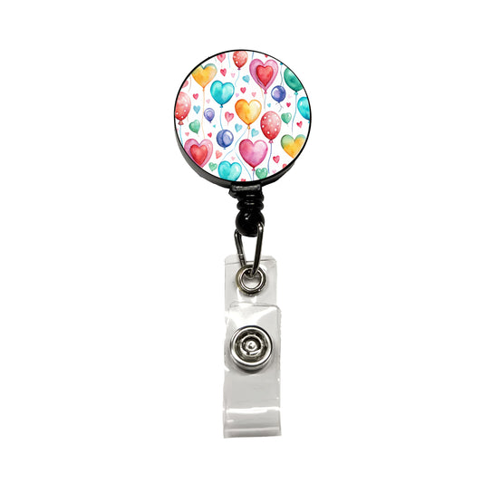 Balloons Hearts Colorful Watercolor Birthday Retractable ID Key Card Name Tag Badge Holder with Clip